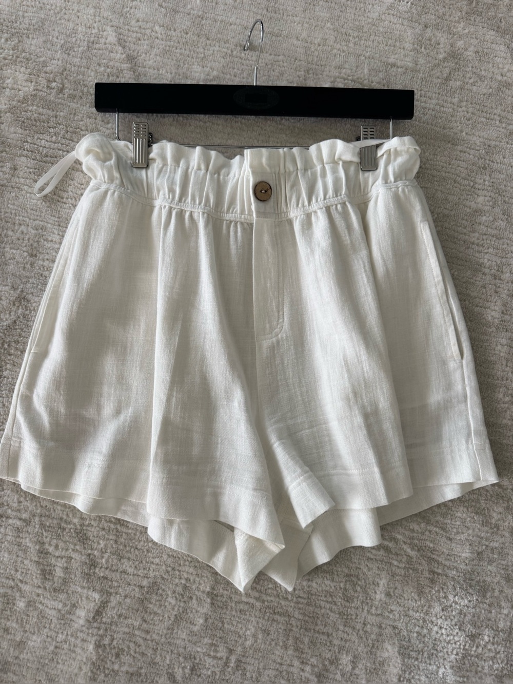 Women’s Off-White High Rise Paperbag Shorts With Pockets Summer Resort Size L